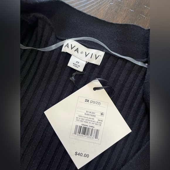Ava & Viv Black Ribbed Cardigan NWT 2X - Picture 5 of 8